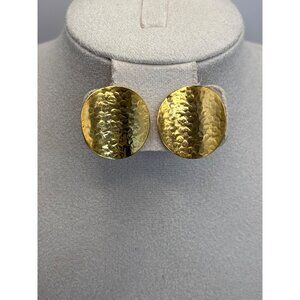 Vintage 1980's Gold Tone Hammered Curved Disc Pierced Earrings Modernist